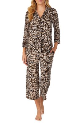 kate spade new york animal print jersey crop pajamas in Brown Animal Print