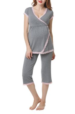 Kimi and Kai Cindy Nursing/Maternity Pajamas in Dark Heather Gray