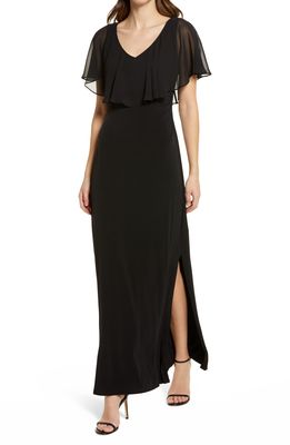 Connected Apparel Flutter Sleeve V-Neck Dress in Black