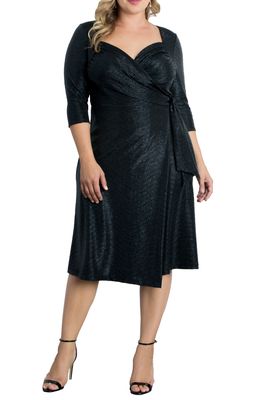 Kiyonna Soicialite Sweetheart Neck Wrap Dress in Black Shimmer