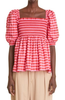 Molly Goddard Women's Axel Gingham Smocked Taffeta Top in Pink/Red