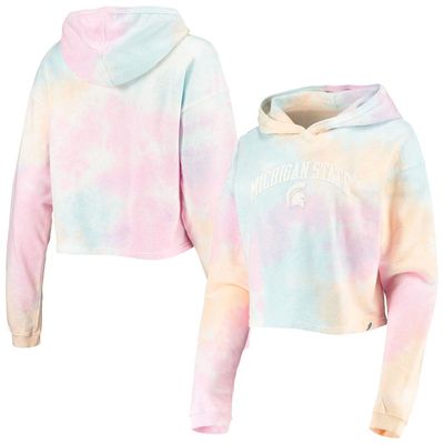 Women's League Collegiate Wear Pink/White Michigan State Spartans Tie-Dye Cropped Pullover Hoodie