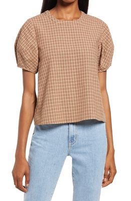 dRA Mojito Plaid Puff Sleeve Cotton Top in Ginger Plaid