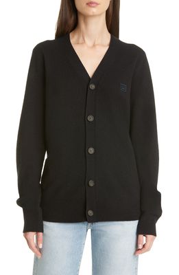 Acne Studios Keve Face Patch Wool Cardigan in Black
