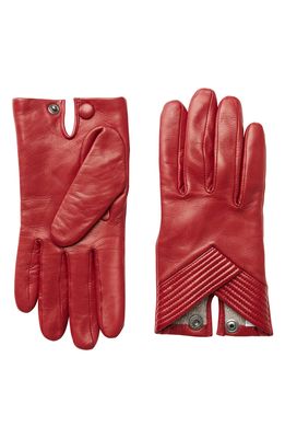 Bruno Magli Seamed Cuff Leather Gloves in Red