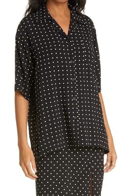 ROTATE Polka Dot Short Sleeve Button-Up Shirt in Black/White Dot Print
