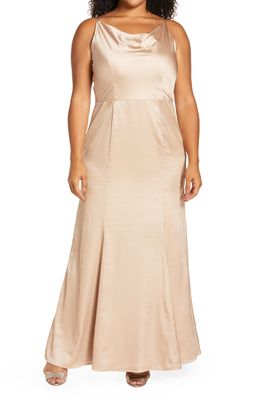 Chi Chi London Cowl Back Satin Slip Gown in Champagne