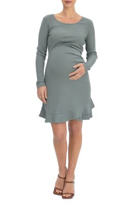 Angel Maternity Frill Long Sleeve Maternity Dress in Sage