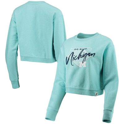 Women's League Collegiate Wear Light Blue Michigan Wolverines Corded Timber Crop Pullover Sweatshirt