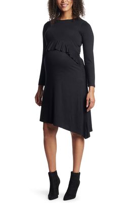 Everly Grey Melissa Long Sleeve Peplum Maternity/Nursing Dress in Black