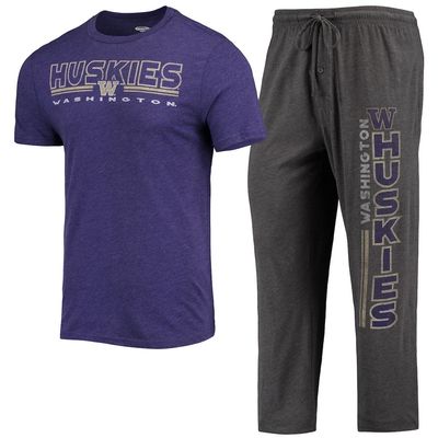 Men's Concepts Sport Heathered Charcoal/Purple Washington Huskies Meter T-Shirt & Pants Sleep Set in Heather Charcoal