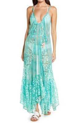 Ramy Brook Caylin Sheer Cover-Up Maxi Dress in Surf Green Combo