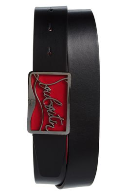 Christian Louboutin Ricky Logo Buckle Leather Belt in Black/Red/Black Gunm