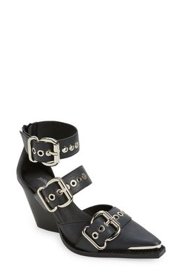 Jeffrey Campbell Emilia Buckle Cutout Boot in Black Distressed Silver