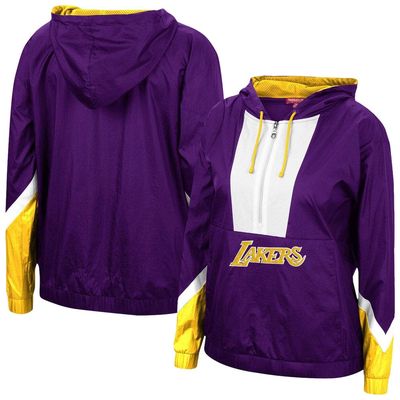 Women's Mitchell & Ness Purple Los Angeles Lakers Half-Zip Windbreaker 2.0 Hoodie
