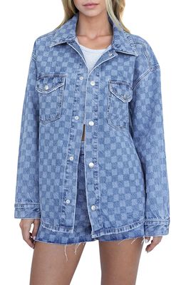 PacSun Checkered Denim Shirt Jacket in Medium Indigo