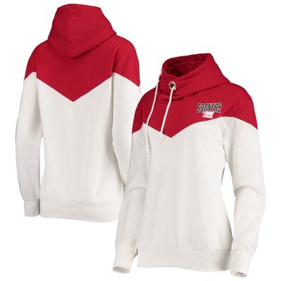 Women's Gameday Couture White/Crimson Oklahoma Sooners Old School Arrow Blocked Cowl Neck Tri-Blend Pullover Hoodie