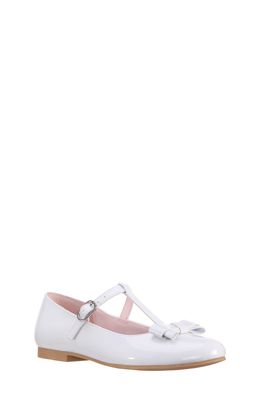 Nina Merrilyn T-Strap Bow Flat in White Patent