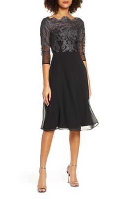 Chi Chi London Myara Glitter Embroidered Lace Cocktail Dress in Black