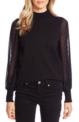 CeCe Clip Dot Sleeve Sweater in Rich Black