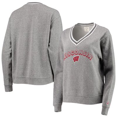 Women's League Collegiate Wear Heathered Gray Wisconsin Badgers Victory Springs Tri-Blend V-Neck Pullover Sweatshirt in Heather Gray