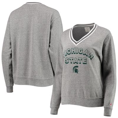 Women's League Collegiate Wear Heathered Gray Michigan State Spartans Victory Springs Tri-Blend V-Neck Pullover Sweatshirt in Heather Gray at