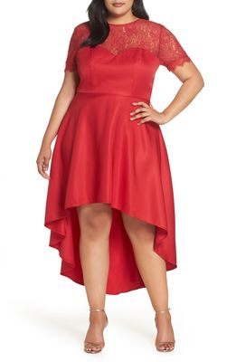 Chi Chi London Lace Dip High/Low Dress in Red