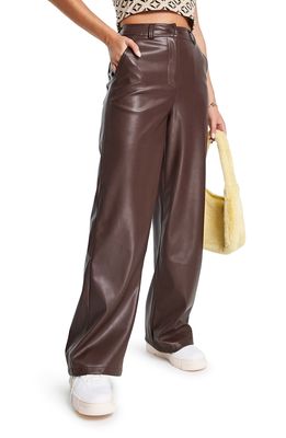 Topshop Faux Leather Wide Leg Trousers in Brown