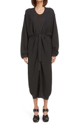 Lemaire Extralong Belted Button-Up Cardigan in Dark Carbon 978