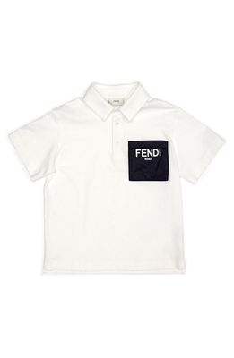 Fendi Kids' Logo Pocket Polo in Navy/White