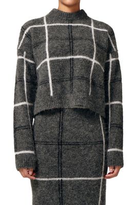 LITA by Ciara Nurture Manchester Plaid Funnel Neck Alpaca Blend Sweater in Grey /Black /White Plaid