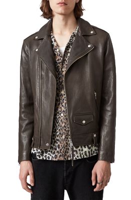 AllSaints Milo Leather Biker Jacket in Bitter Brown