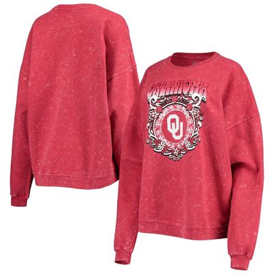 Women's ZooZatz Crimson Oklahoma Sooners Garment Wash Oversized Vintage Pullover Sweatshirt
