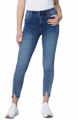 HINT OF BLU Brilliant High Waist Split Hem Ankle Skinny Jeans in Awesome Blue
