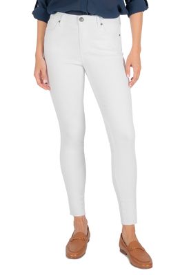 KUT from the Kloth Connie High Waist Raw Hem Ankle Skinny Jeans in Optic White