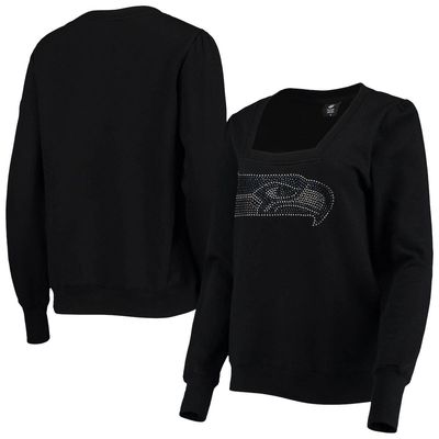 Women's Cuce Black Seattle Seahawks Winners Square Neck Pullover Sweatshirt
