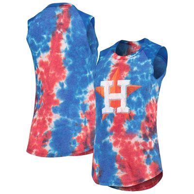 Women's Majestic Threads Red/Blue Houston Astros Tie-Dye Tri-Blend Muscle Tank Top