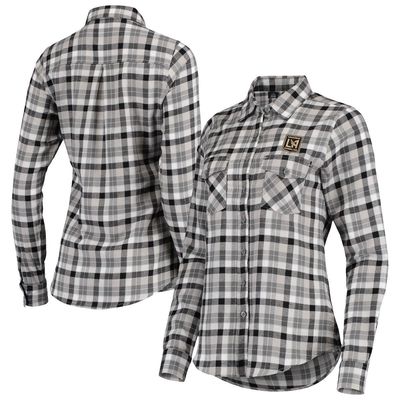 Women's Antigua Black/Gray LAFC Ease Flannel Long Sleeve Button-Up Shirt