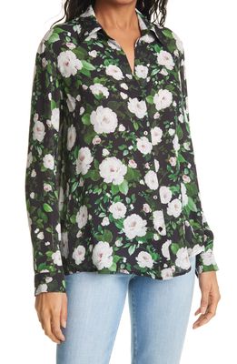 L'AGENCE Nina Floral Long Sleeve Silk Button-Up Blouse in Ivory/Black French Rose