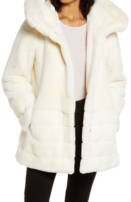 Gallery Hooded Faux Fur Coat in Cream