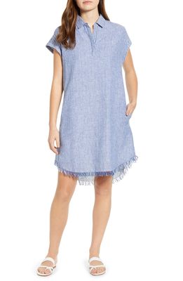beachlunchlounge Amalie Fringe Hem Linen & Cotton Dress in Ultra Blue