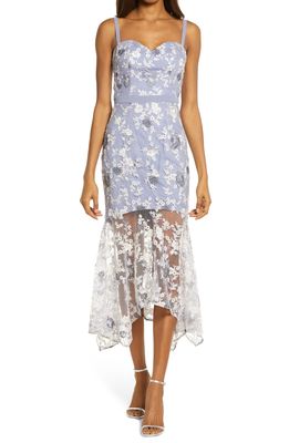 Chi Chi London Embroidered Lace Sleeveless Body-Con Dress in Blue