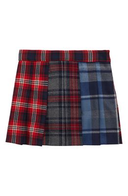 Dolce & Gabbana Kids' Mixed Plaid Pleated Skirt in Red/Blue Plaid