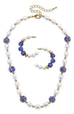 Canvas Jewelry Drop Earrings & Pendant Necklace Set in Worn Gold
