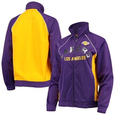 Women's G-III 4Her by Carl Banks Purple/Gold Los Angeles Lakers Backfield Raglan Full-Zip Track Jacket