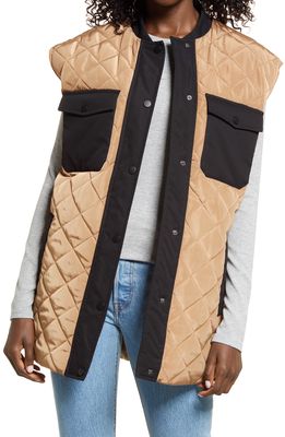 VERO MODA Front Snap Quilted Vest in Tigers Eye