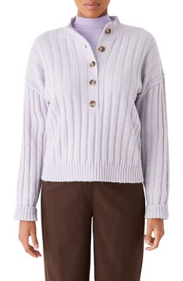 Frank And Oak Half Placket SeaWool Ribbed Sweater in Lavender Blue