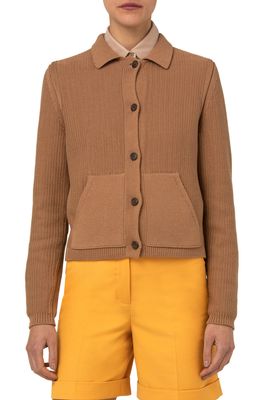 Akris Crop Crochet Cotton Jacket in Light Chestnut