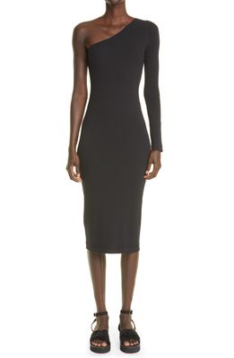 Maria McManus One-Shoulder Rib Recycled Nylon Blend Body-Con Midi Dress in Black