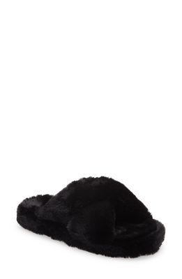 Ted Baker London Lopply Faux Fur Slipper in Black Woven Unwashed
